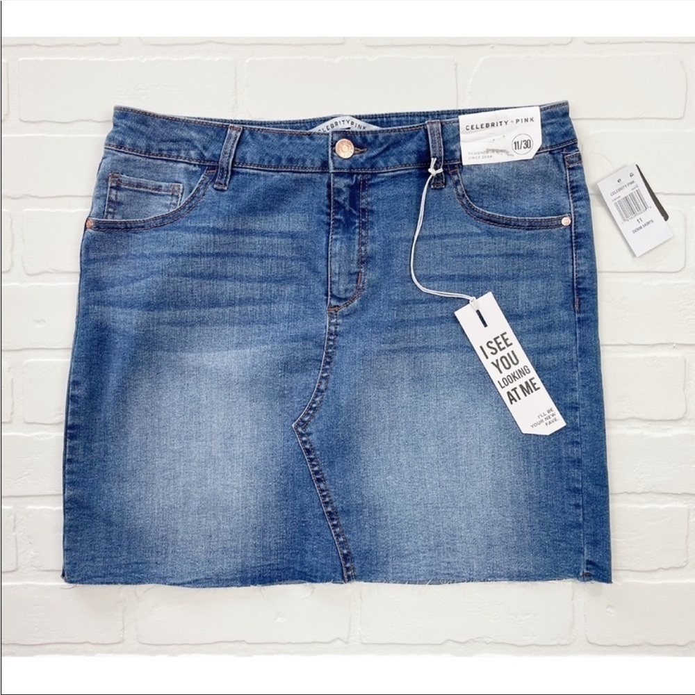 Celebrity Pink Raw Hem Denim Mini Skirt Blue Jean Skirt Size 11